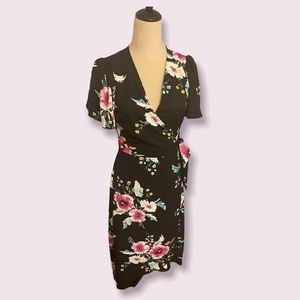 NWT Express Black Floral Wrap MIDI Dress